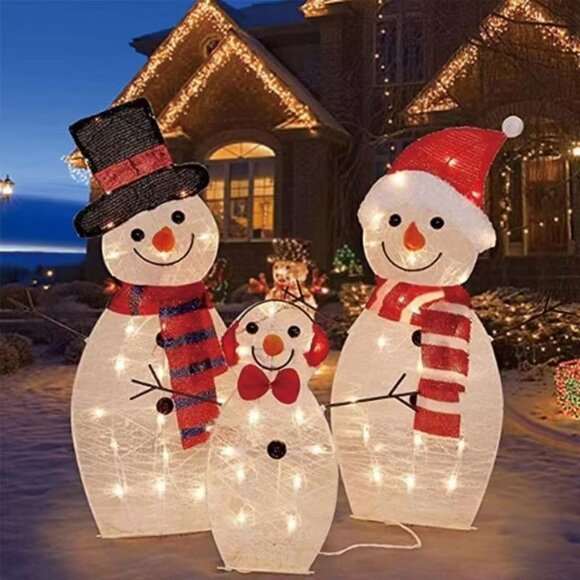 Christmas Light-Up Snowman 3-Piece Set - Acrylic Yard Decoration - Picture 1 of 8